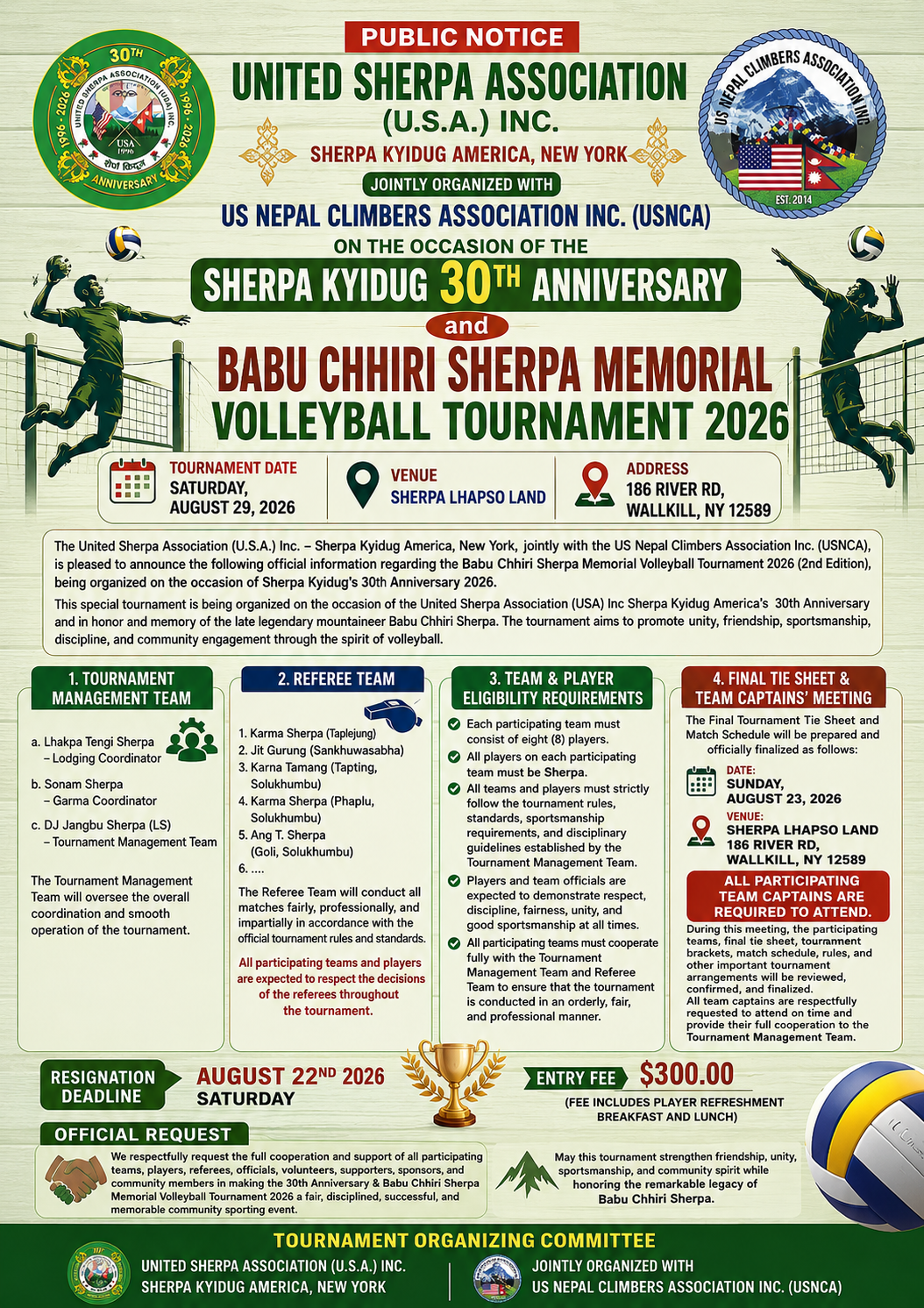 BABU CHHIRI SHERPA MEMORIAL VOLLEYBALL TOURNAMENT 2026